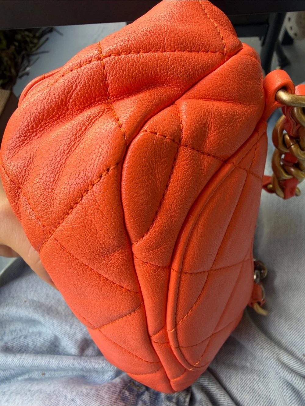Chanel 19 Orange Quilted Chain belt bag